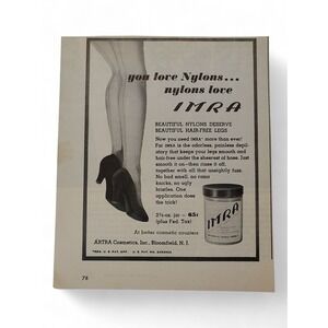 1946 IMRA Hair Removal Print Ad Sexy Legs Nylons Pinup Girl Beauty Bloomfield NJ